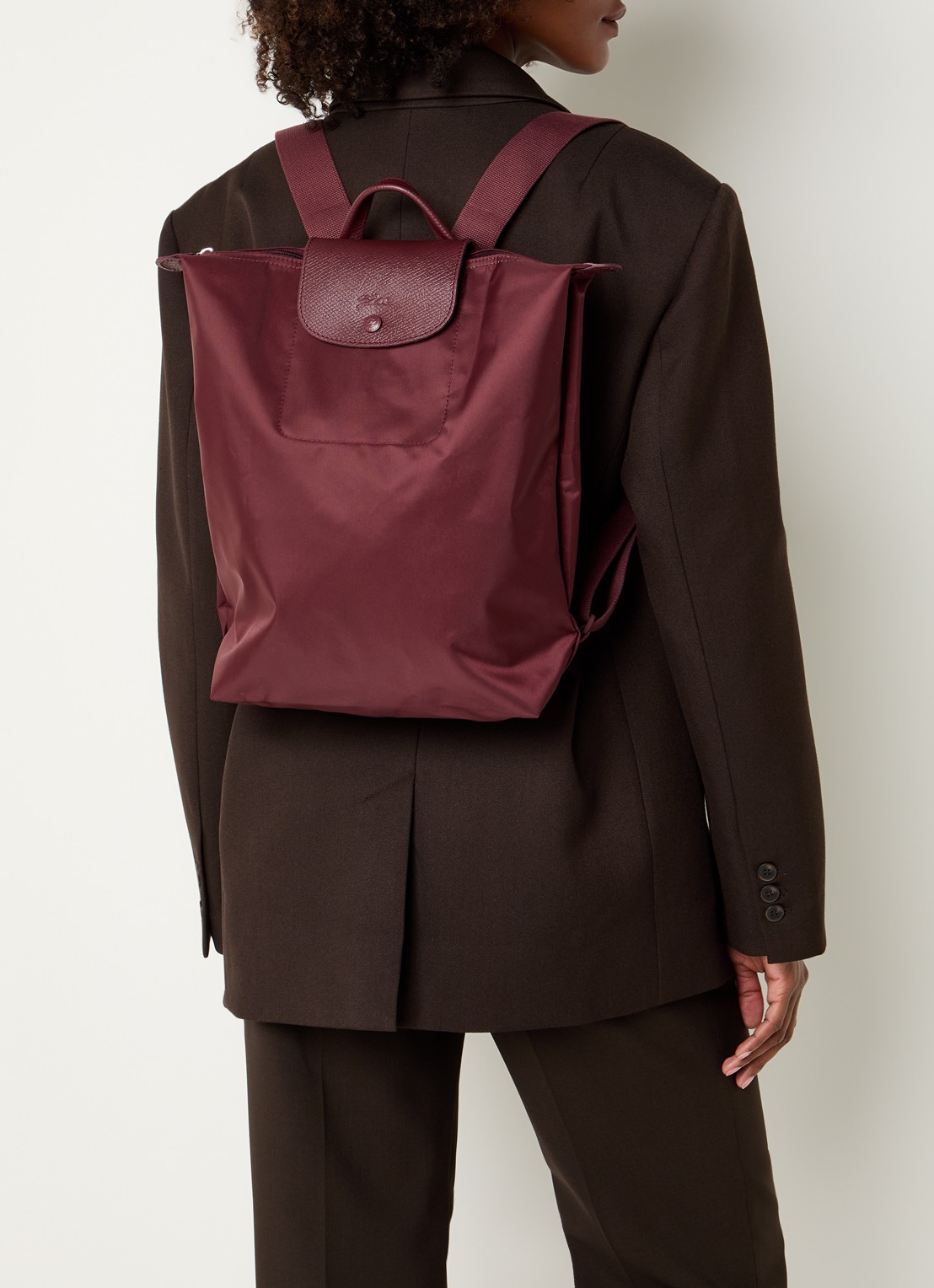 Longchamp Le Pliage One rugzak M met leren details - voorkant 4 aubergine