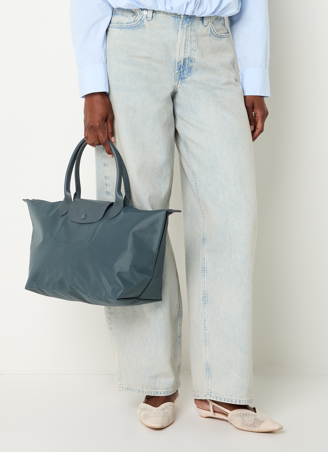 Longchamp Le Pliage One schoudertas L met leren details - voorkant 6 antraciet