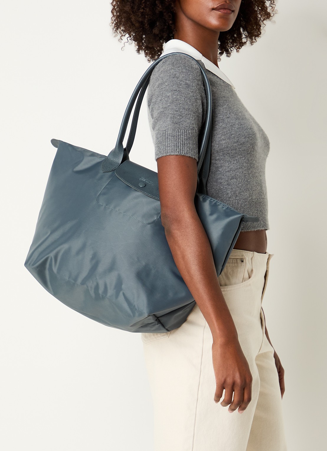 Longchamp Le Pliage One schoudertas L met leren details - voorkant 6 antraciet