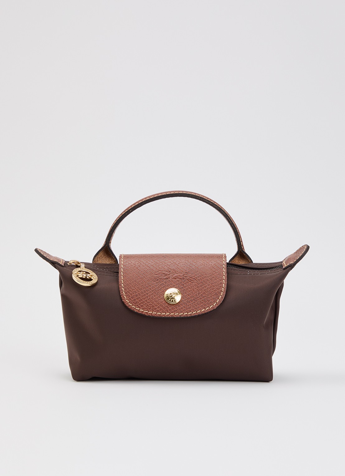 Longchamp Le Pliage Orginal handtas met leren details - voorkant 5 donkerbruin