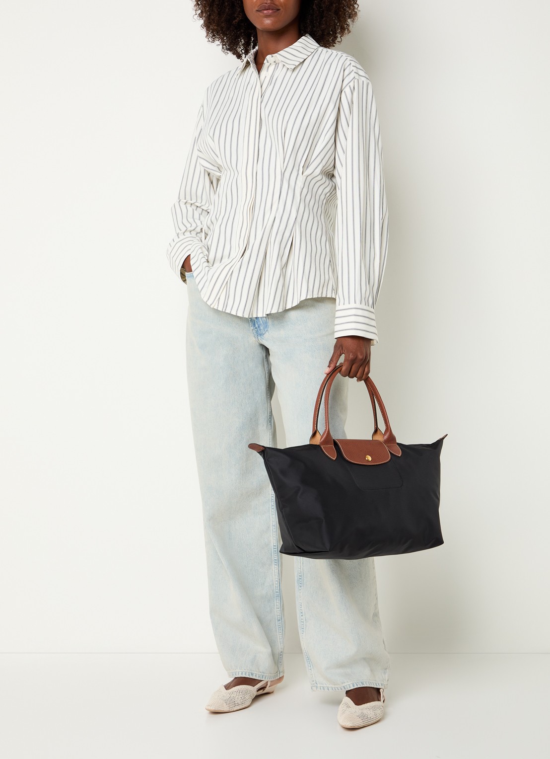 Longchamp Le Pliage Original handtas L met leren details - voorkant 7 zwart