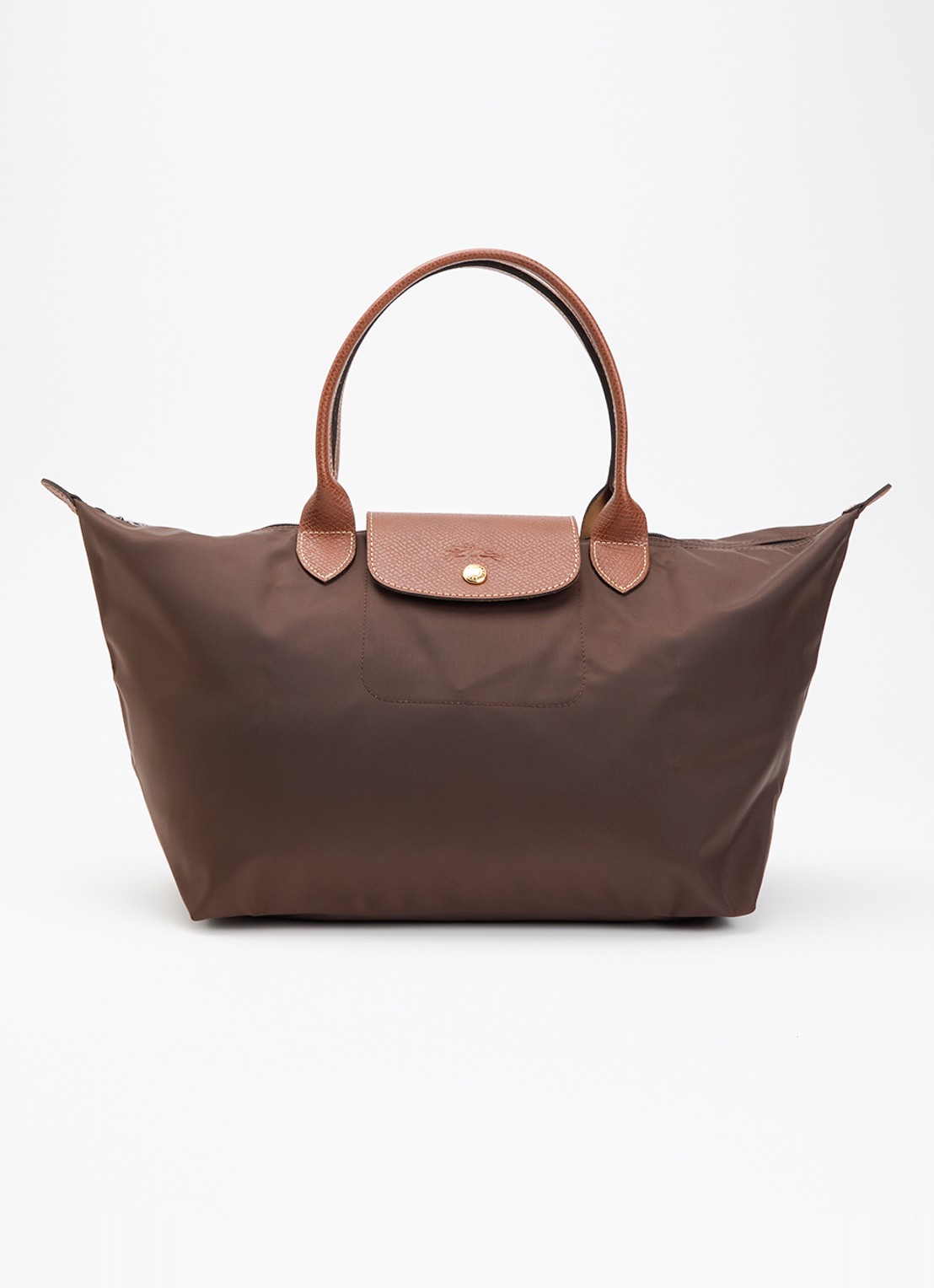 Longchamp Le Pliage Original handtas L met leren details - voorkant 6 donkerbruin
