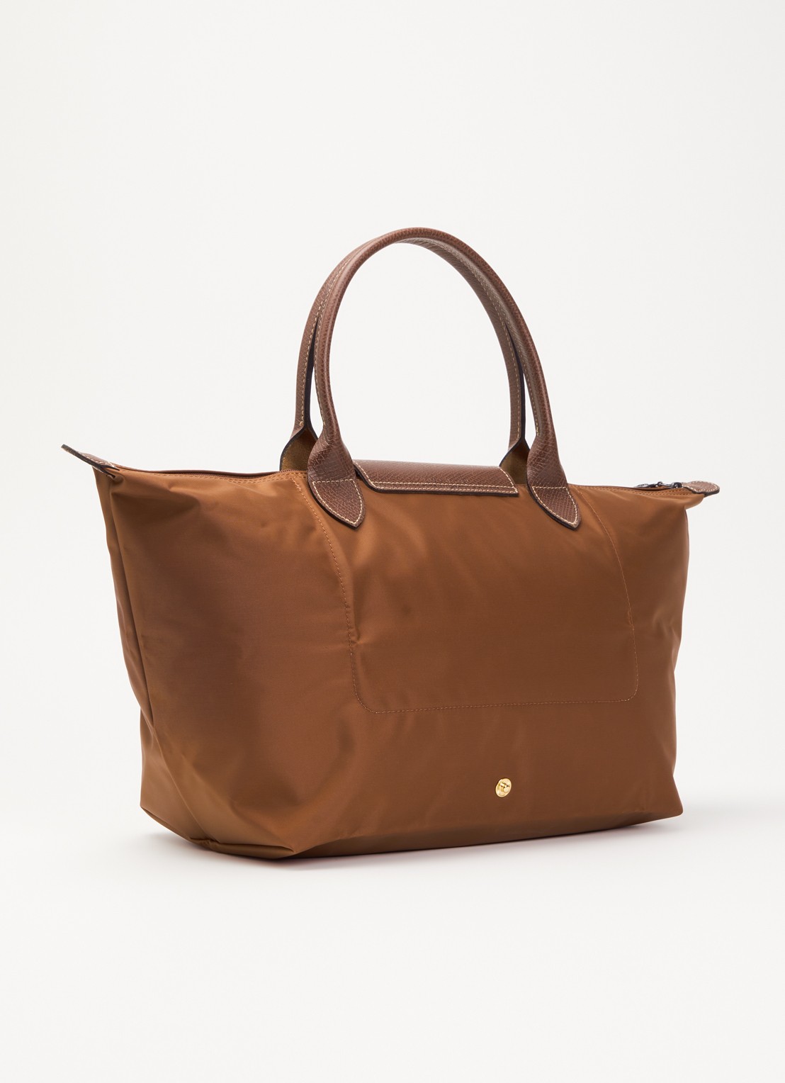 Longchamp Le Pliage Original handtas L met leren details - achterkant 5 cognac