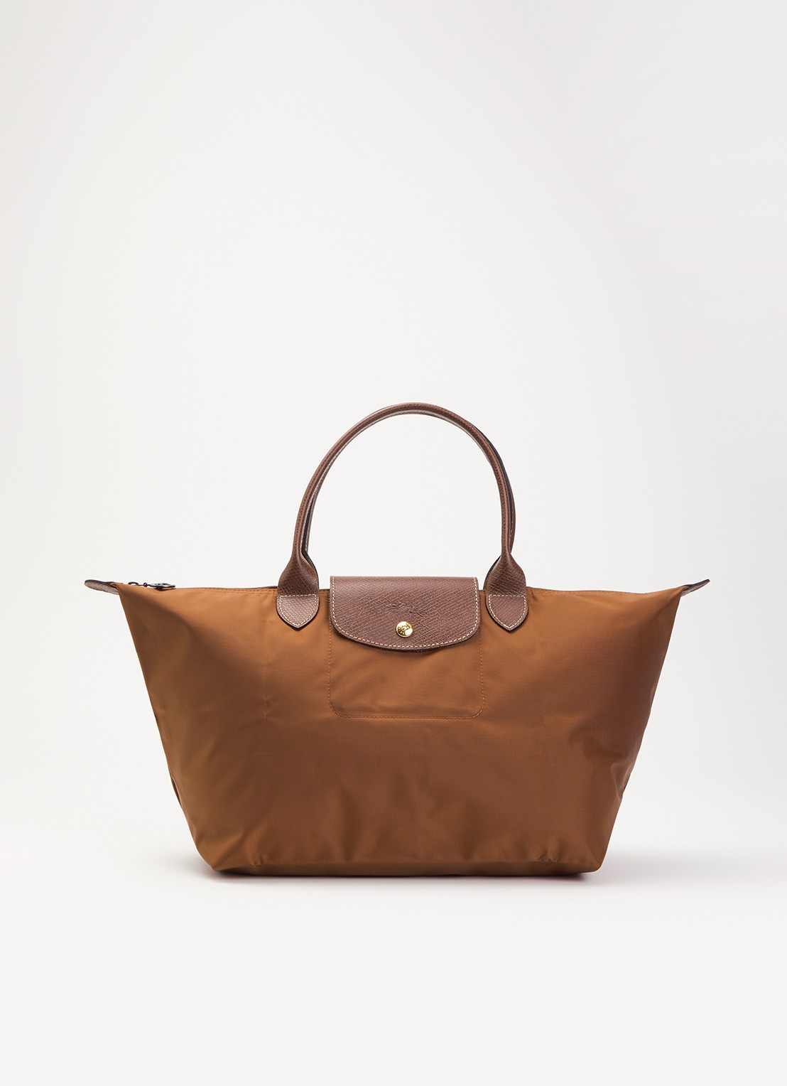 Longchamp Le Pliage Original handtas L met leren details - voorkant 6 cognac