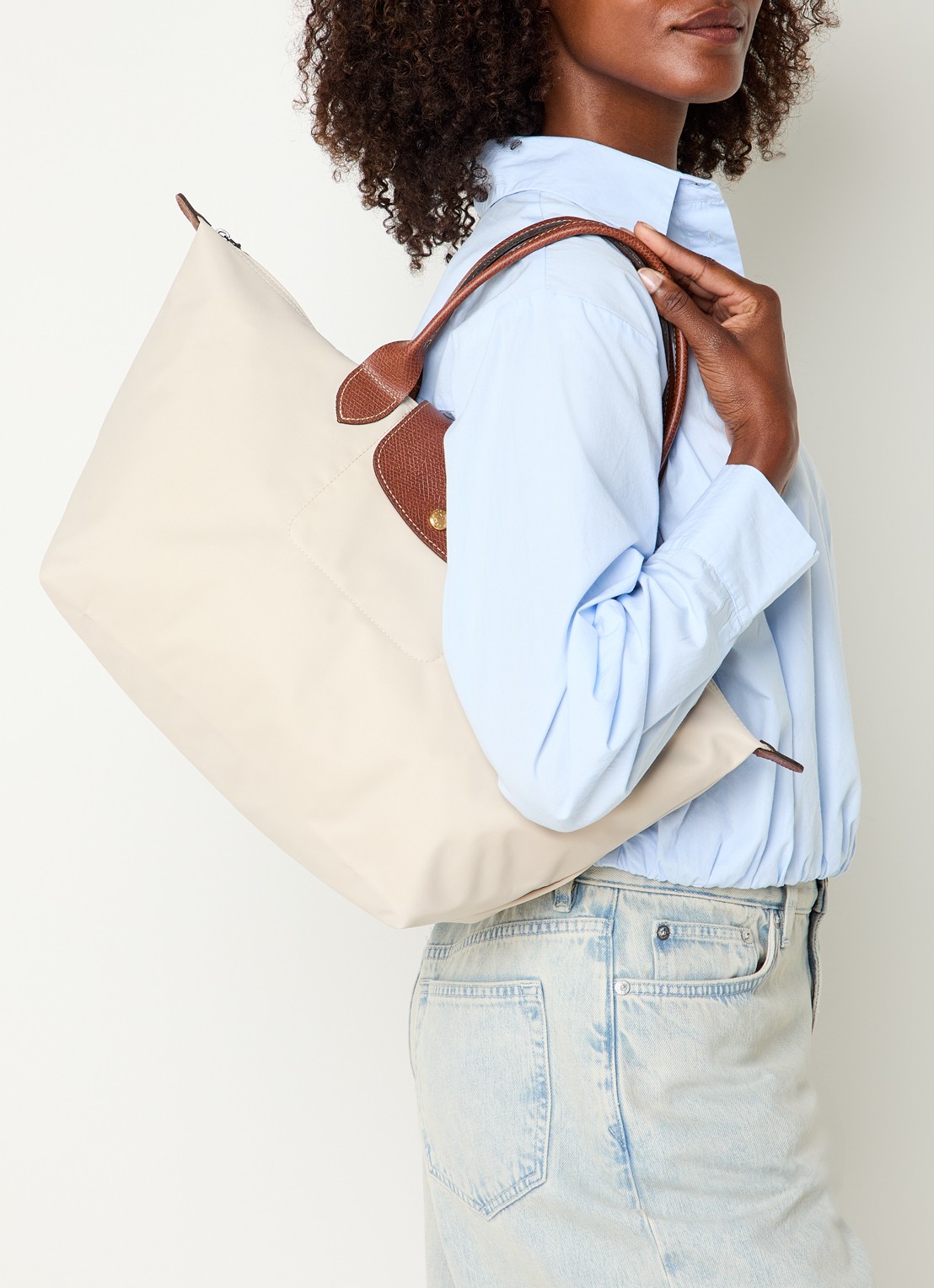 Longchamp Le Pliage Original handtas L met leren details - voorkant 6 ivoor