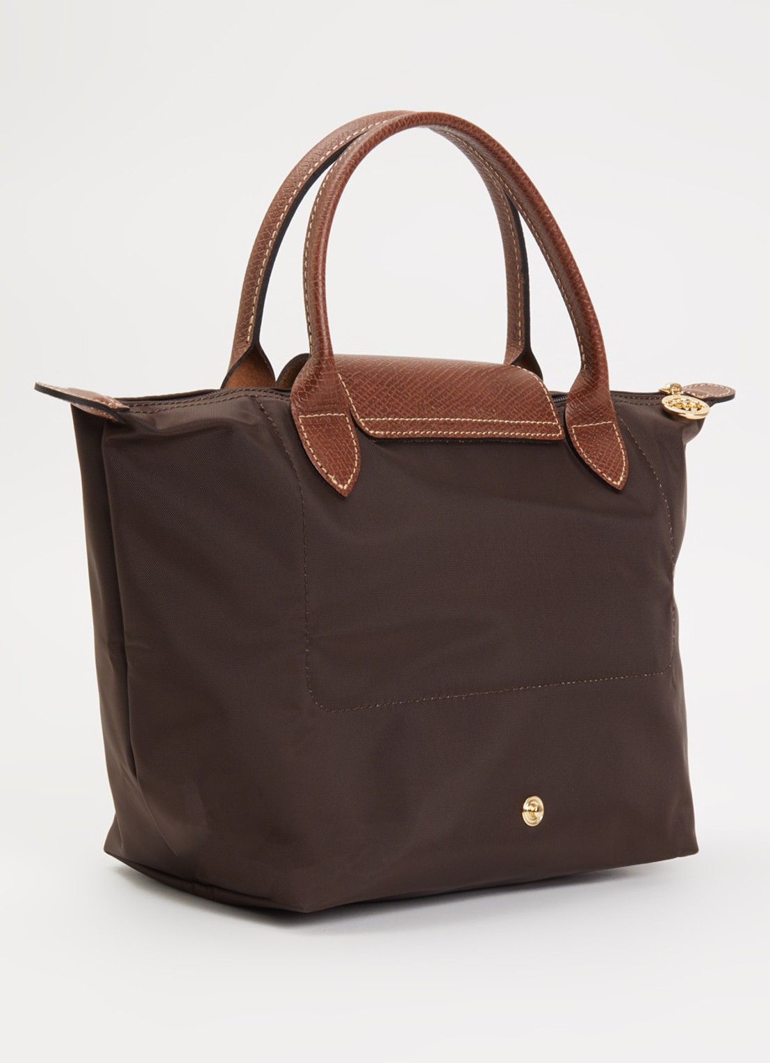 Longchamp Le Pliage Original handtas S met leren details - achterkant 2 chocoladebruin