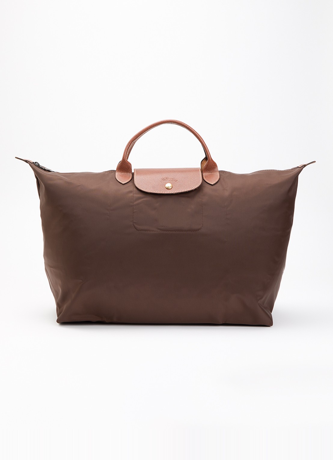 Longchamp Le Pliage Original reistas L met leren details - voorkant chocoladebruin