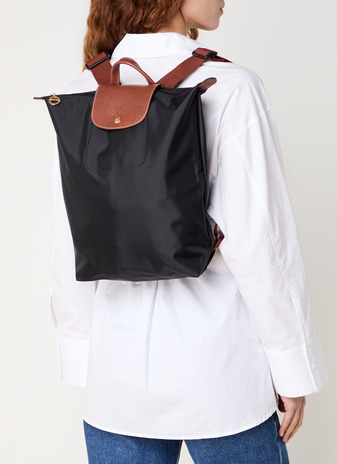 Longchamp Le Pliage Original rugzak M met leren details - voorkant 5 zwart