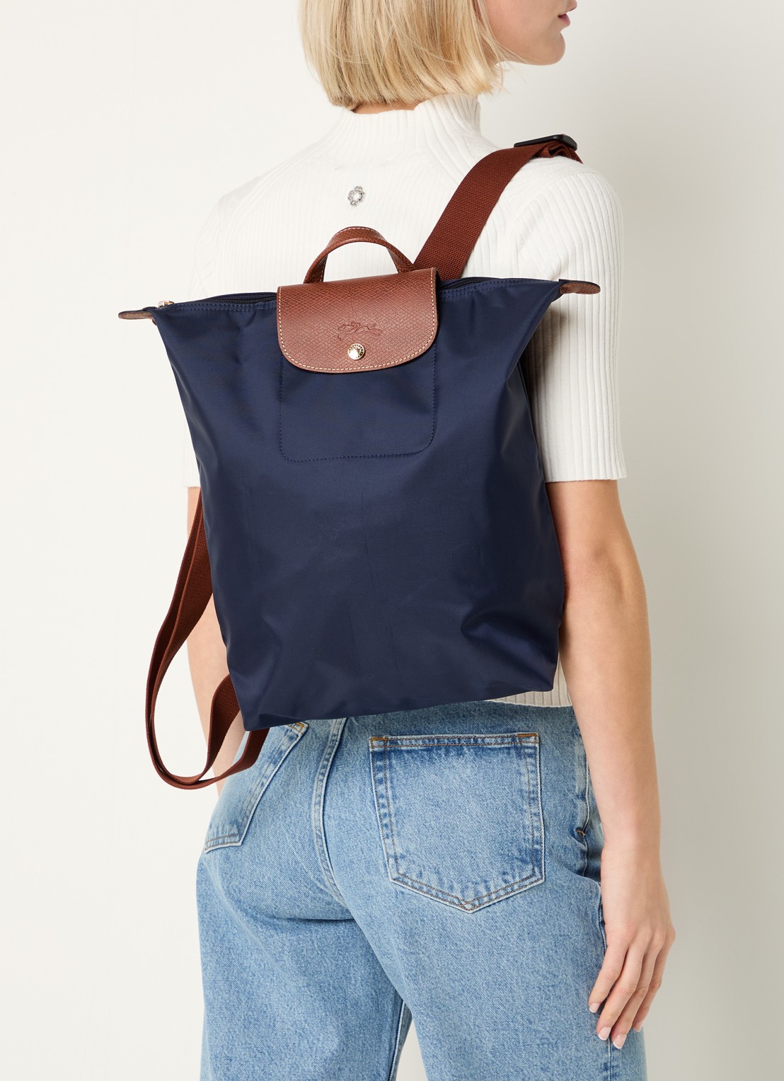 Longchamp Le Pliage Original rugzak M met leren details - voorkant 4 donkerblauw