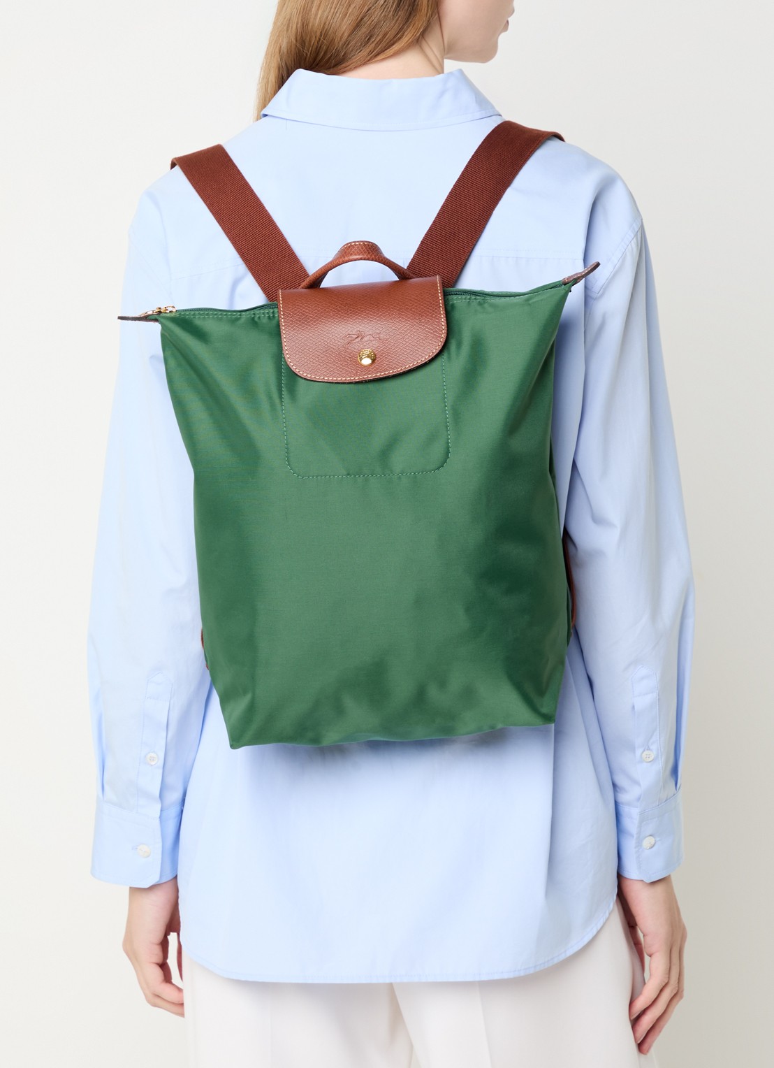 Longchamp Le Pliage Original rugzak M met leren details - voorkant 2 groen