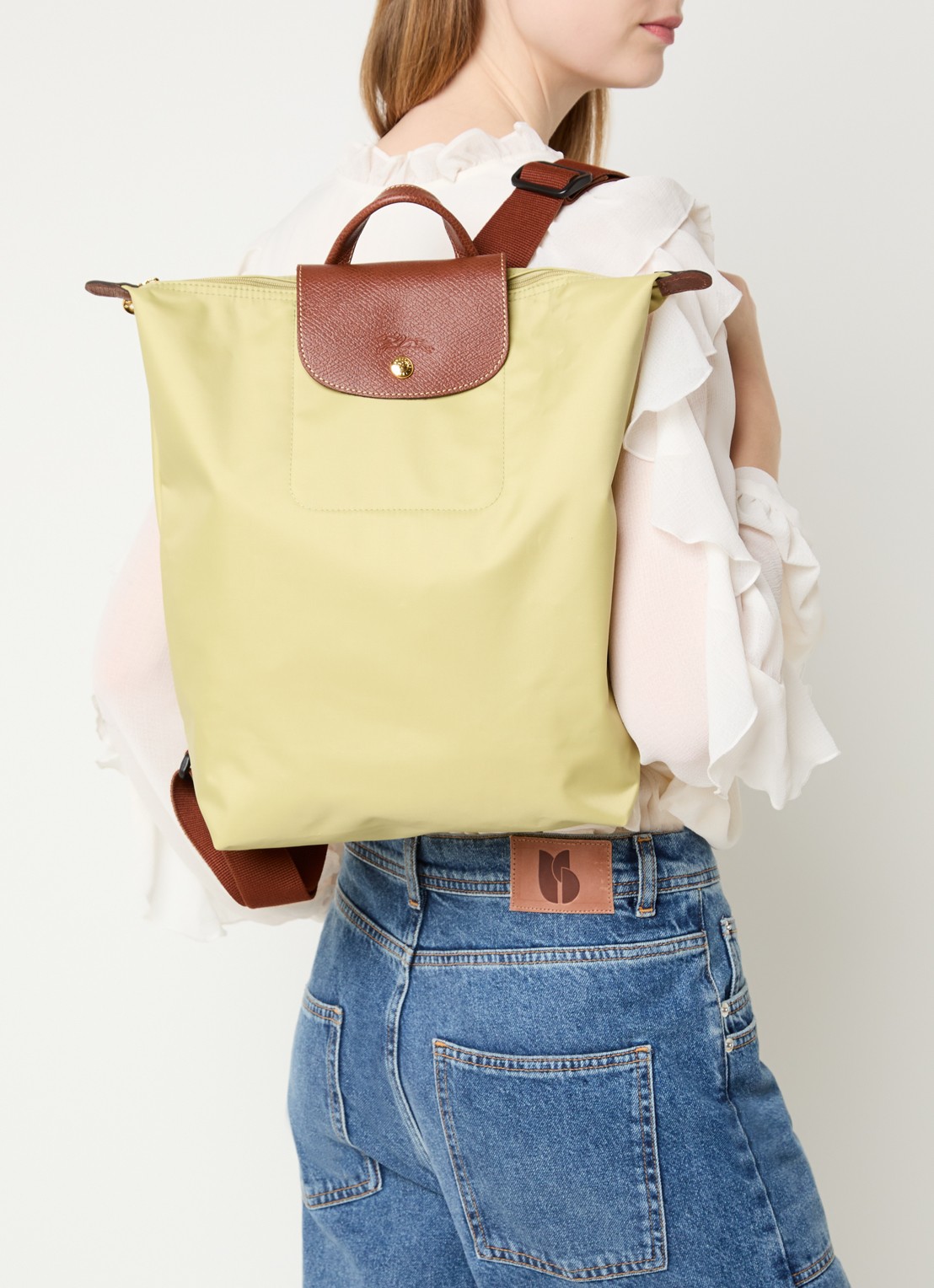 Longchamp Le Pliage Original rugzak M met leren details - voorkant 4 pistachio