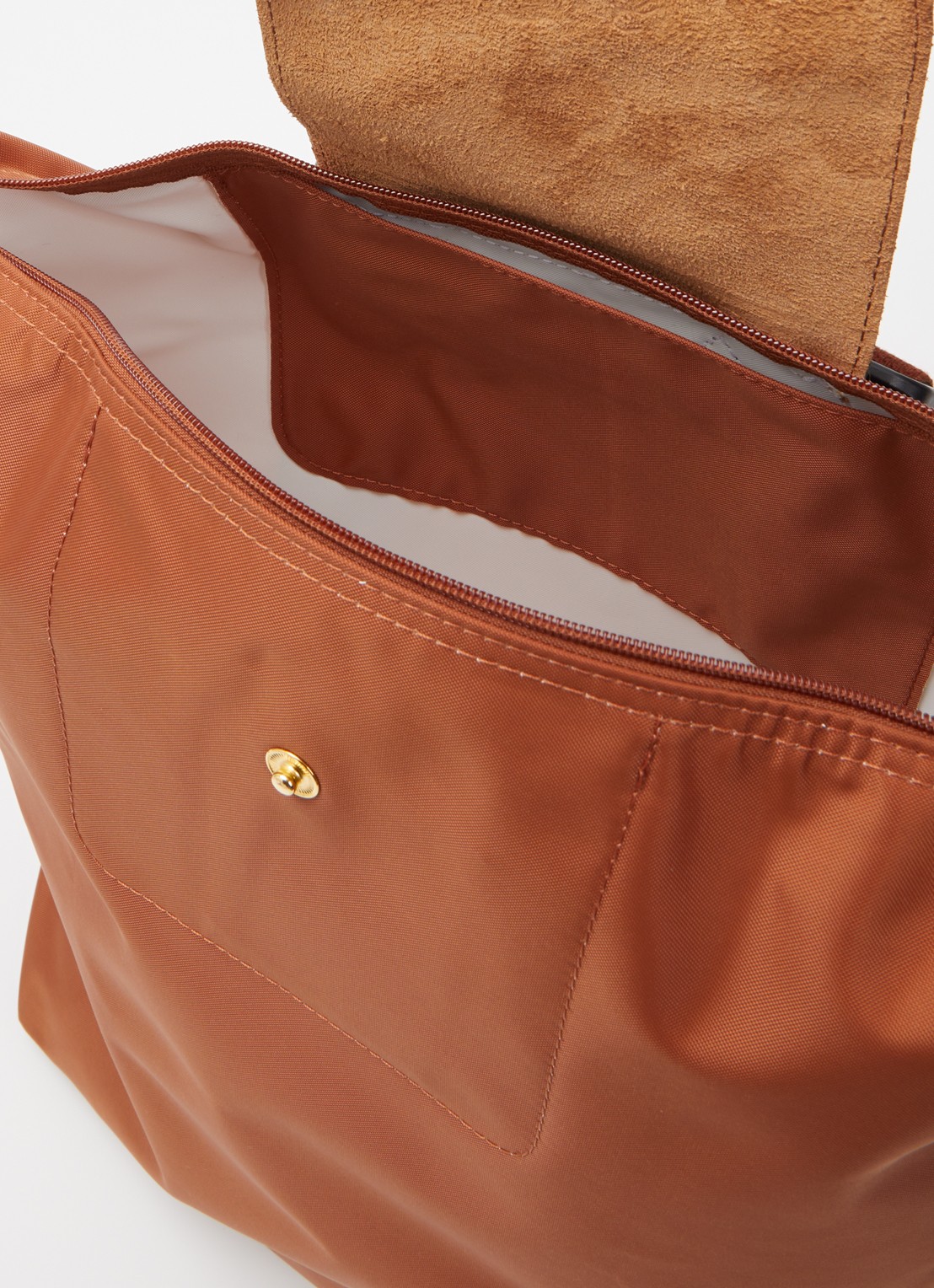 Longchamp Le Pliage Original rugzak M met leren details - detail cognac