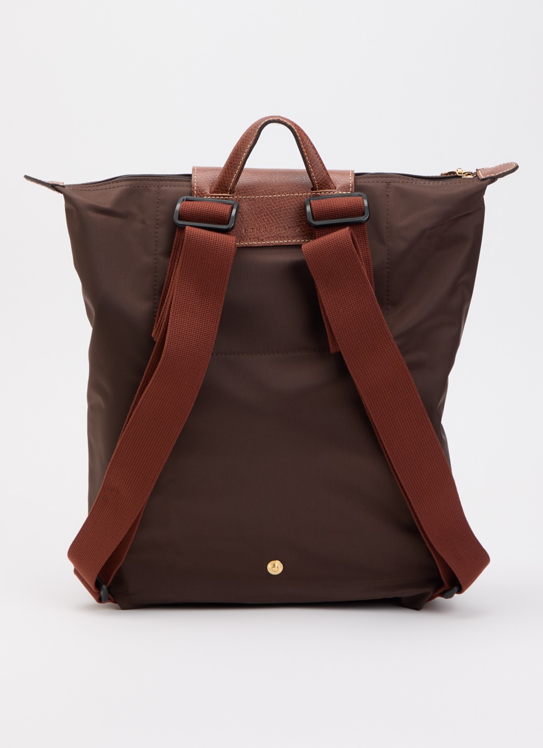 Longchamp Le Pliage Original rugzak M met leren details - achterkant chocoladebruin