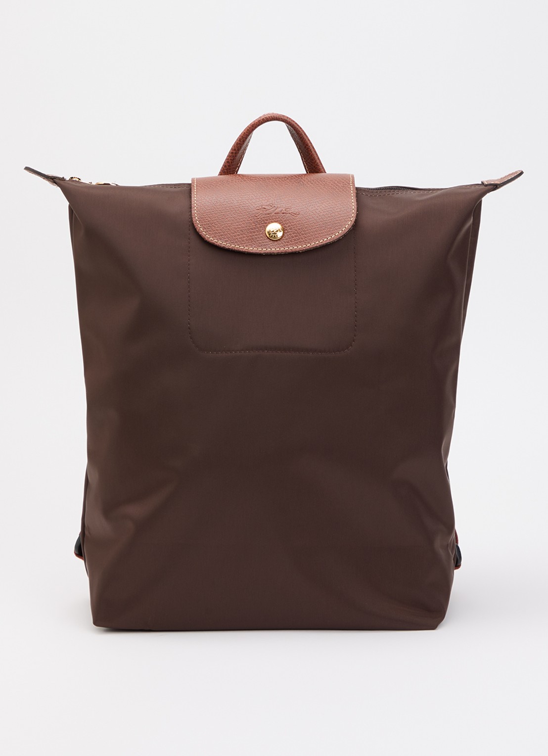 Longchamp Le Pliage Original rugzak M met leren details - voorkant 4 chocoladebruin