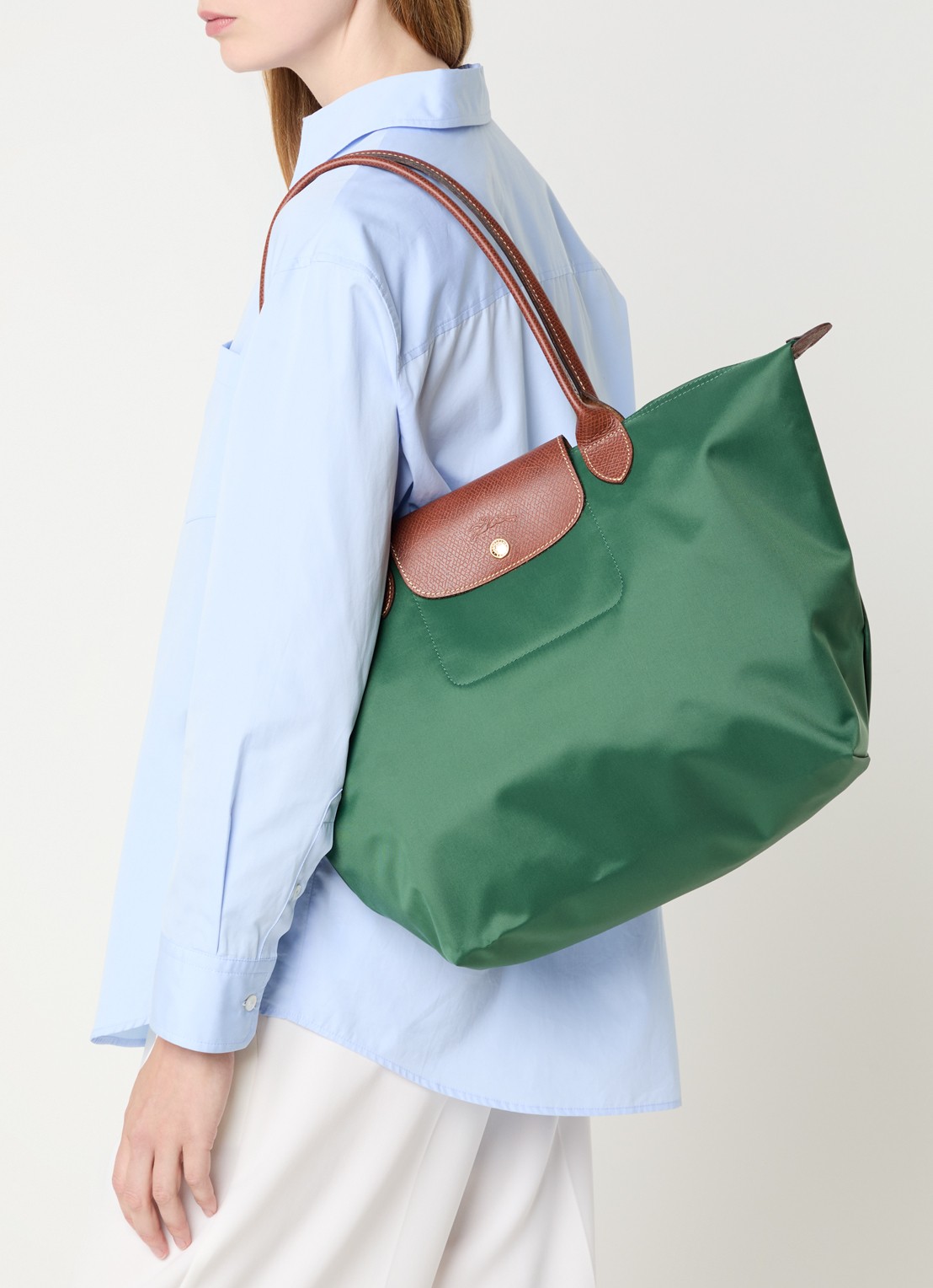 Longchamp Le Pliage Original schoudertas L met leren details - voorkant 6 groen