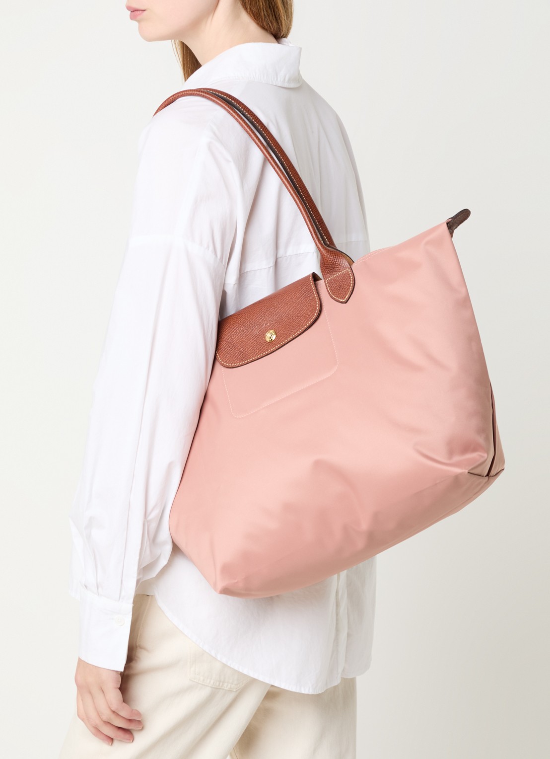 Longchamp Le Pliage Original schoudertas L met leren details - voorkant 2 oudroze