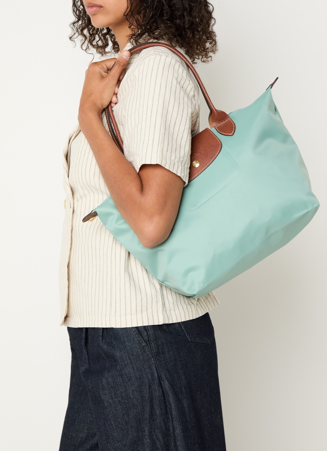 Longchamp Le Pliage Original schoudertas L met leren details - voorkant 2 zeegroen