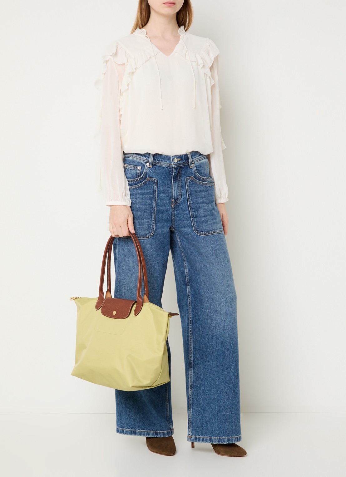 Longchamp Le Pliage Original schoudertas L met leren details - voorkant 3 mosgroen