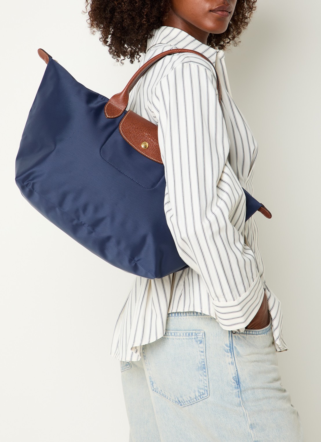Longchamp Le Pliage Original schoudertas L met leren details - voorkant 7 donkerblauw