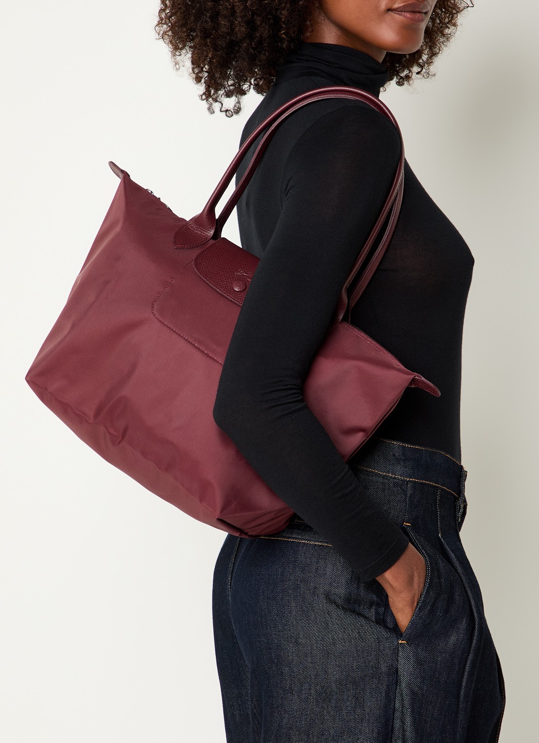 Longchamp Le Pliage Original schoudertas M met details van leer - voorkant 7 aubergine