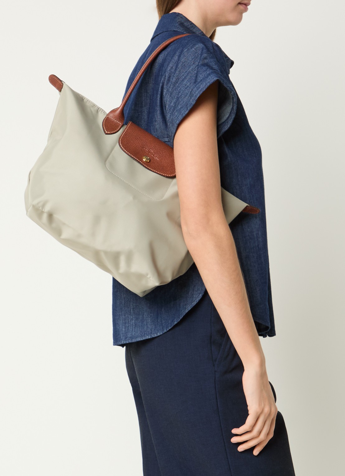 Longchamp Le Pliage Original schoudertas M met leren details - voorkant 7 grijs