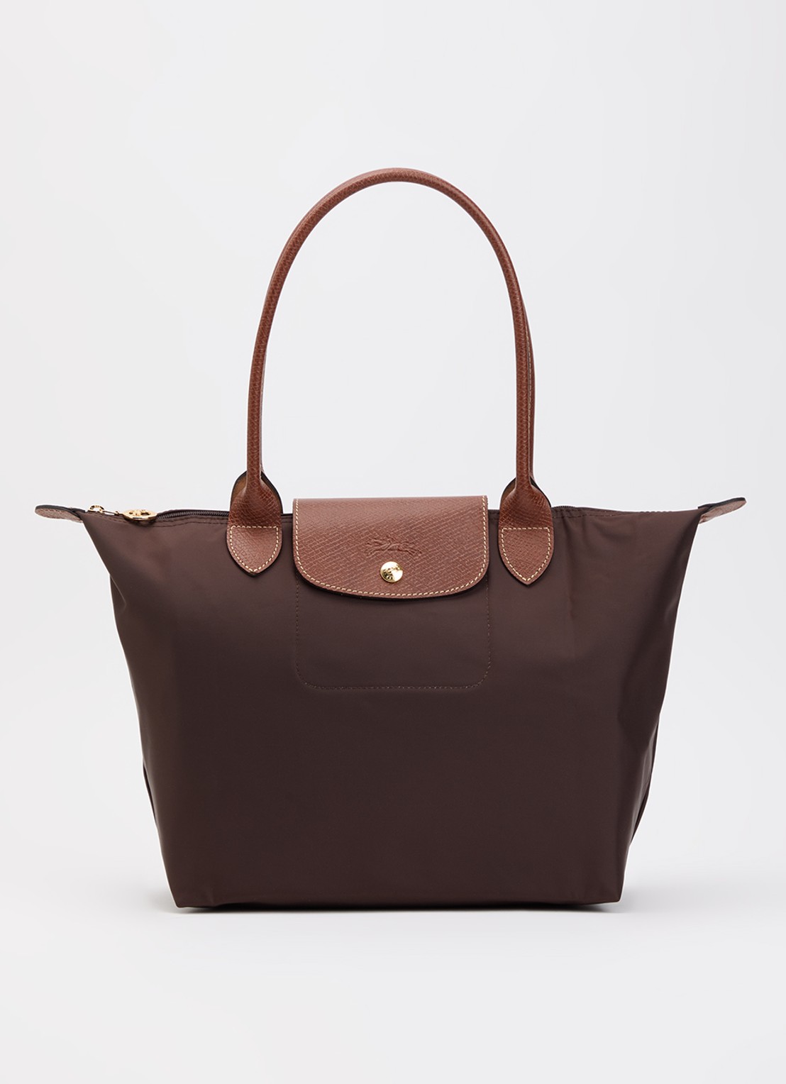Longchamp Le Pliage Original schoudertas M met leren details - voorkant chocoladebruin