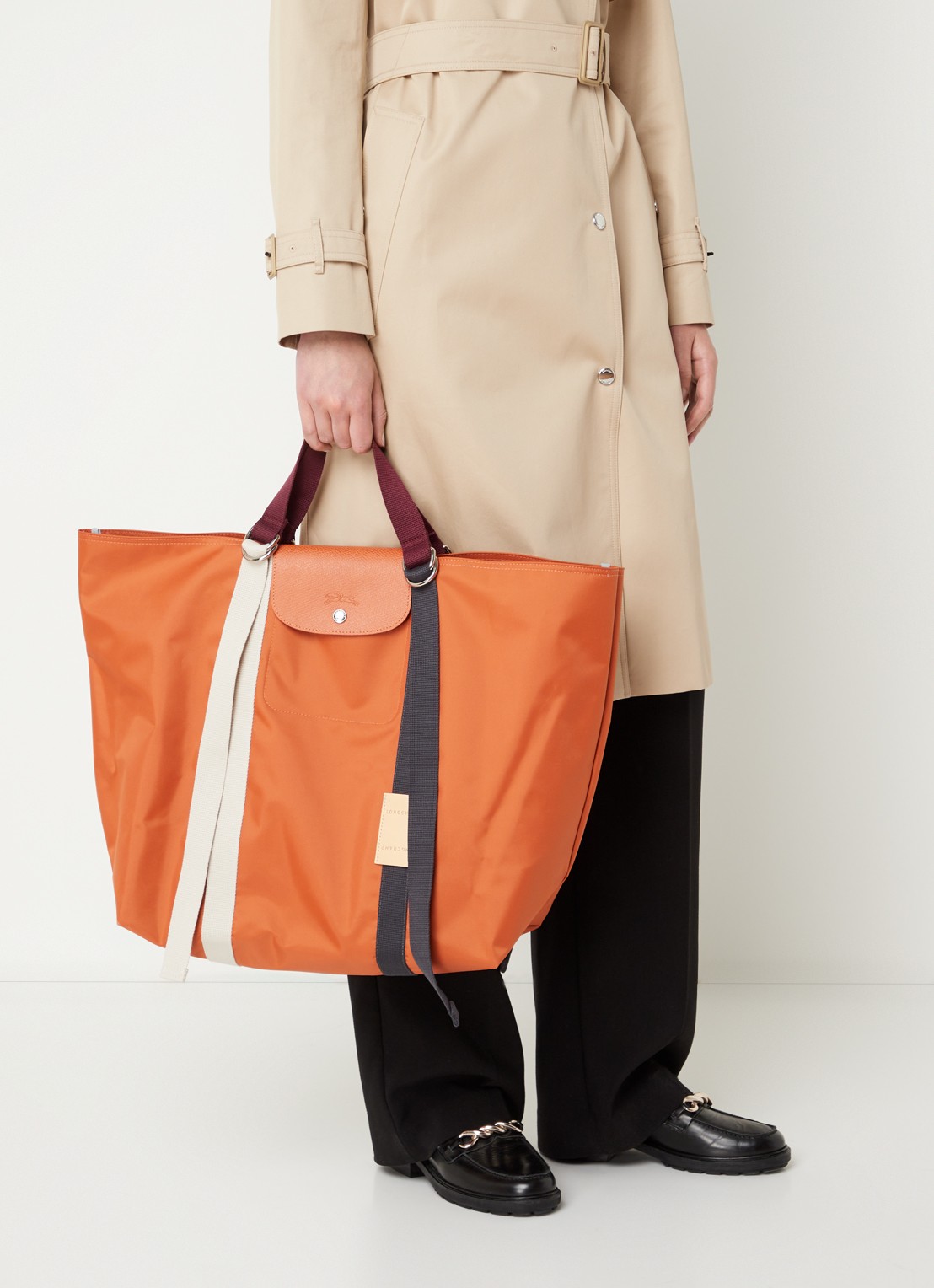 Longchamp Le Pliage Re-Play handtas XL met leren details  - voorkant 3 orange