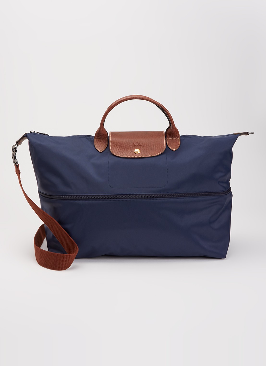 Longchamp Le Pliage reistas in maat verstelbaar met leren details - voorkant 6 donkerblauw