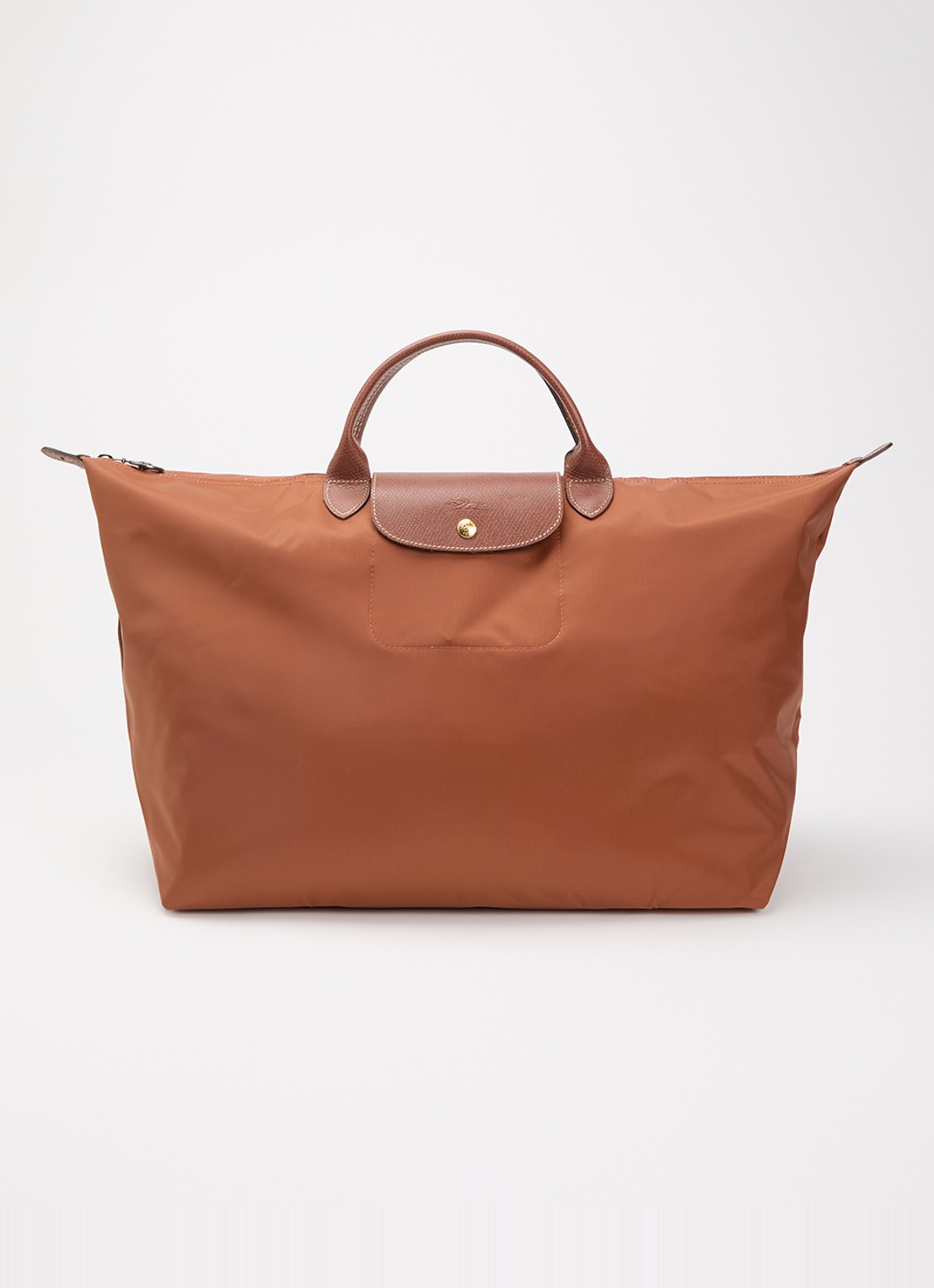 Longchamp Le Pliage reistas L met leren details - voorkant 6 cognac