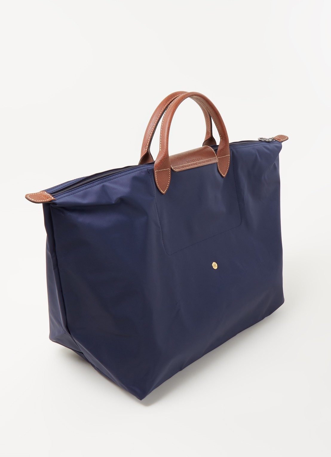 Longchamp Le Pliage reistas L met leren details - achterkant 6 donkerblauw