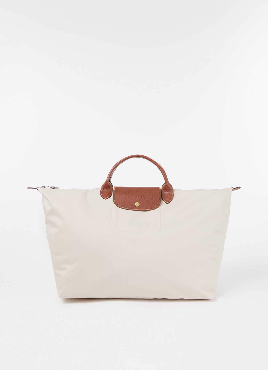 Longchamp Le Pliage reistas L met leren details - voorkant 2 creme