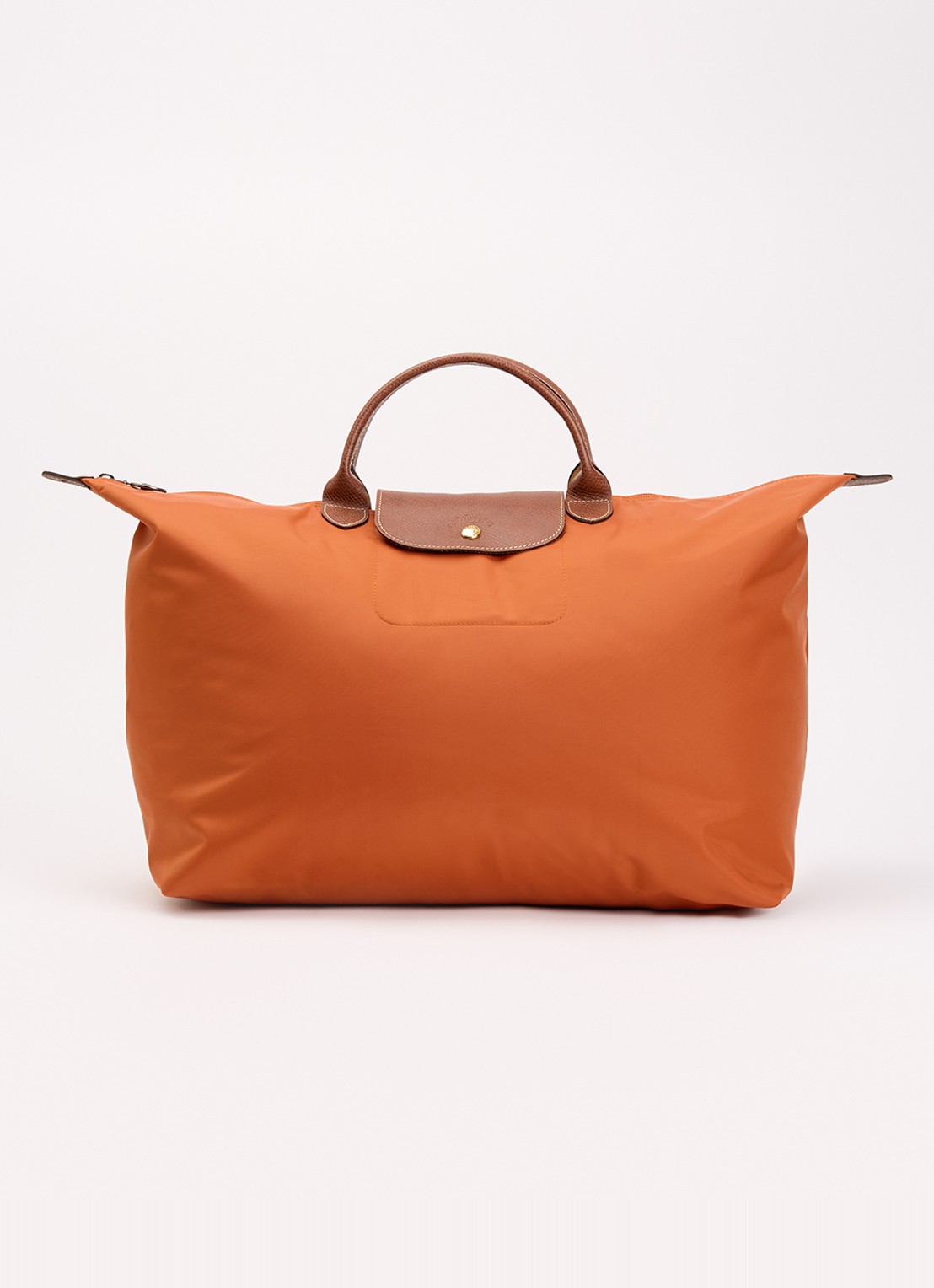 Longchamp Le Pliage reistas L met leren details - voorkant 2 oranjebruin