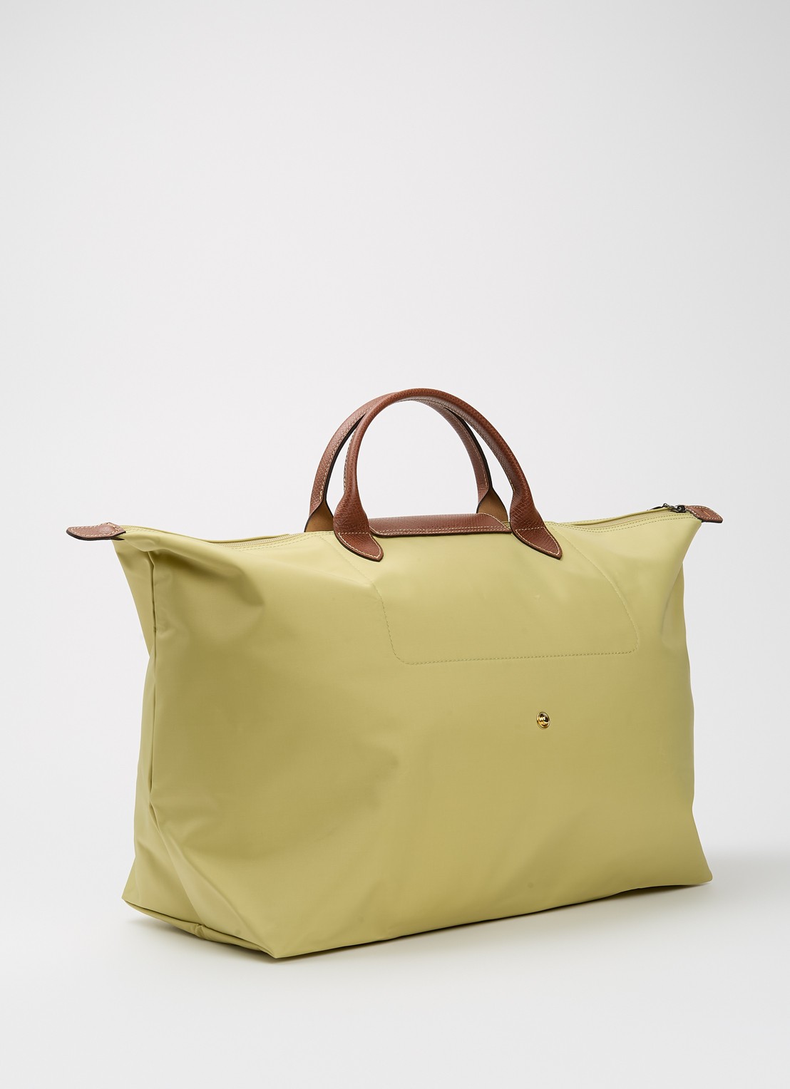 Longchamp Le Pliage reistas L met leren details - achterkant lime