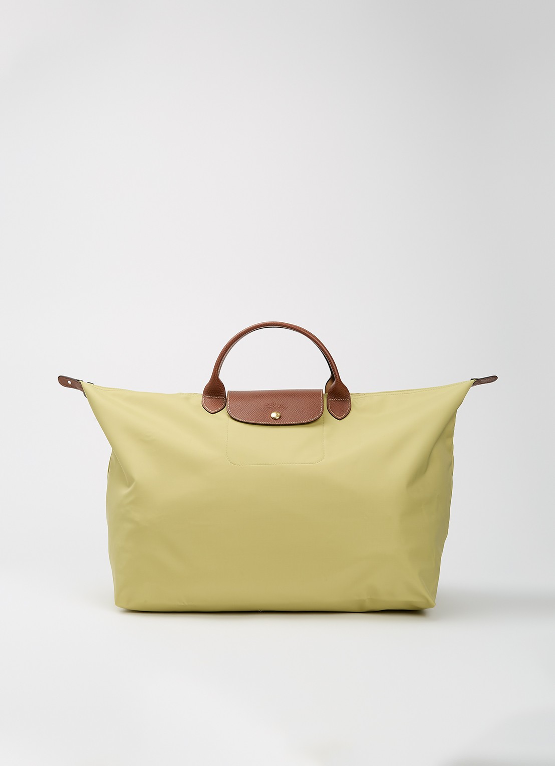 Longchamp Le Pliage reistas L met leren details - voorkant 2 lime
