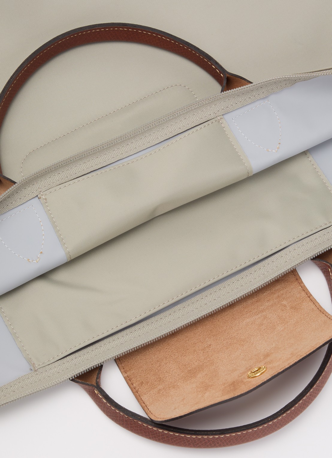 Longchamp Le Pliage reistas L met leren details - detail 3 grijs