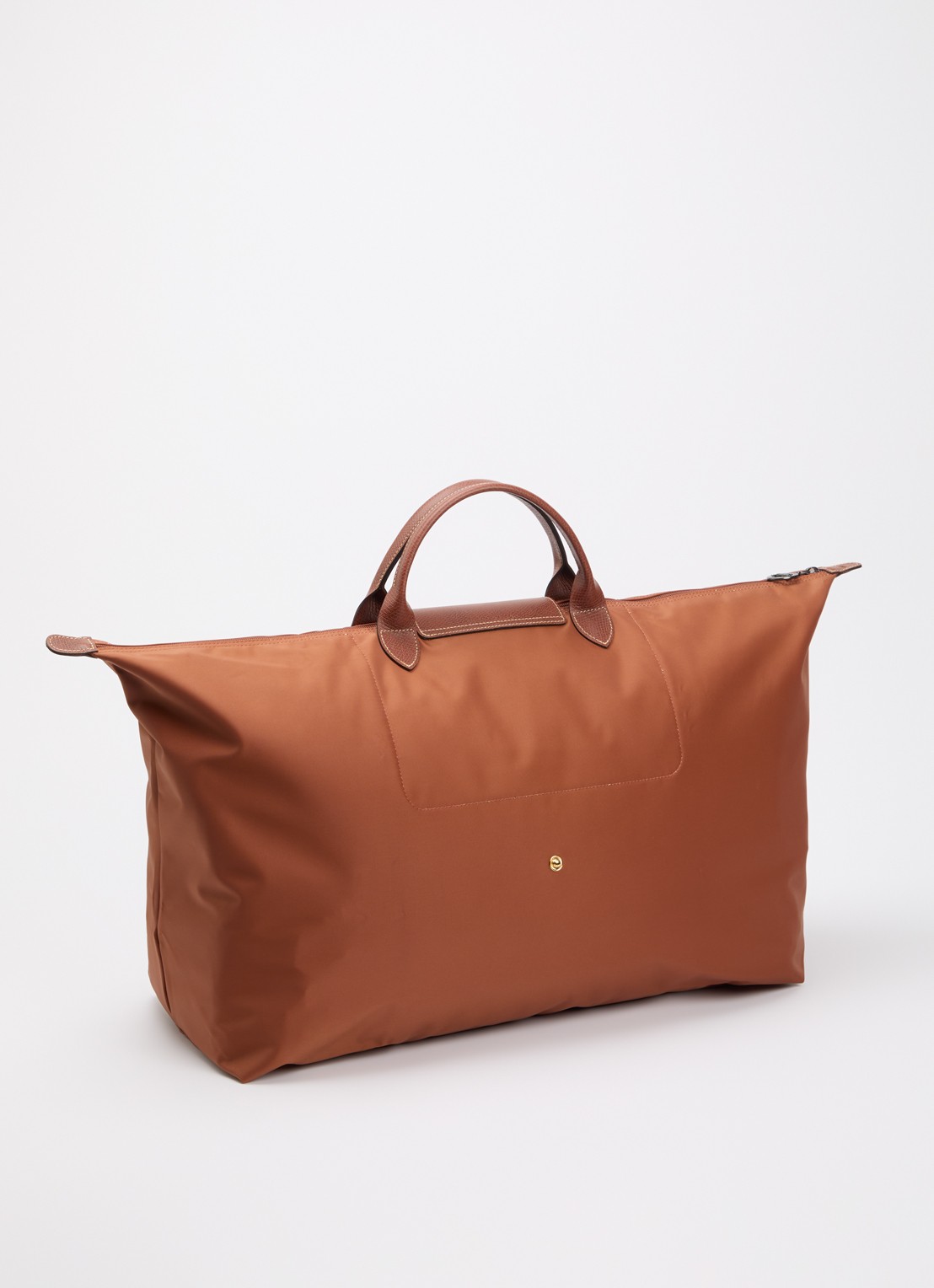 Longchamp Le Pliage reistas XL met leren details - achterkant cognac