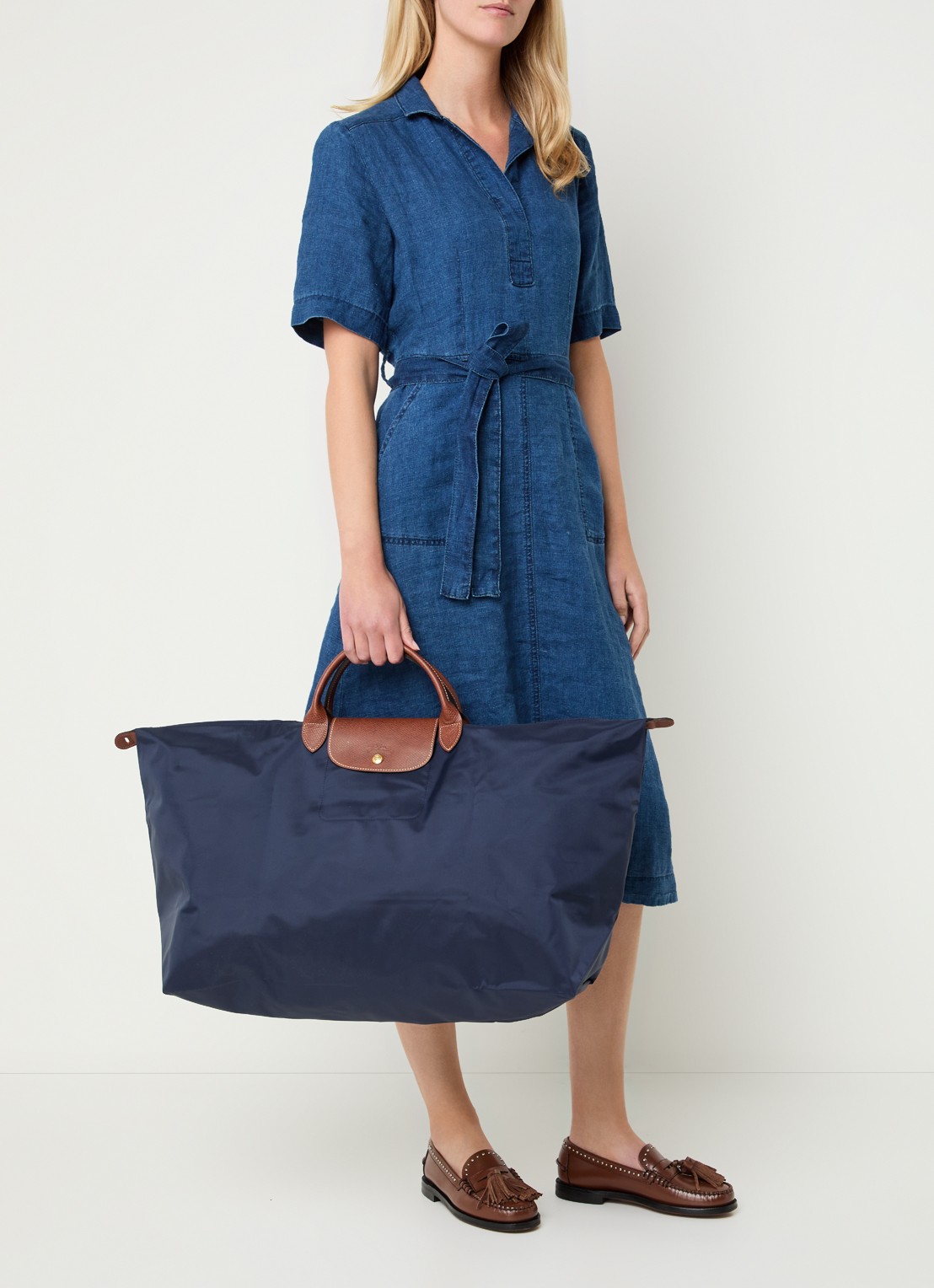 Longchamp Le Pliage reistas XL met leren details - voorkant 2 donkerblauw