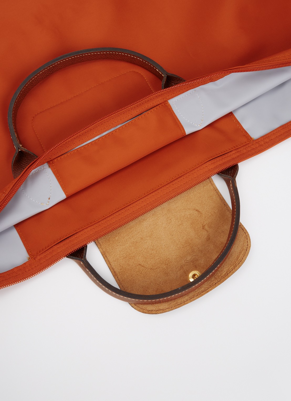Longchamp Le Pliage reistas XL met leren details - detail 3 roodbruin