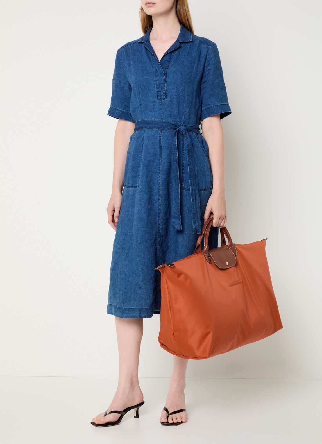 Longchamp Le Pliage reistas XL met leren details - voorkant 2 roodbruin