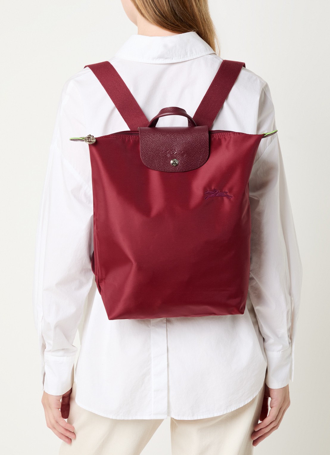 Longchamp Le Pliage rugzak M met leren details - voorkant 5 bordeauxrood