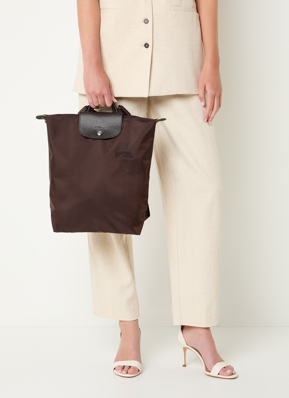 Longchamp Le Pliage rugzak M met leren details - voorkant 2 donkerbruin