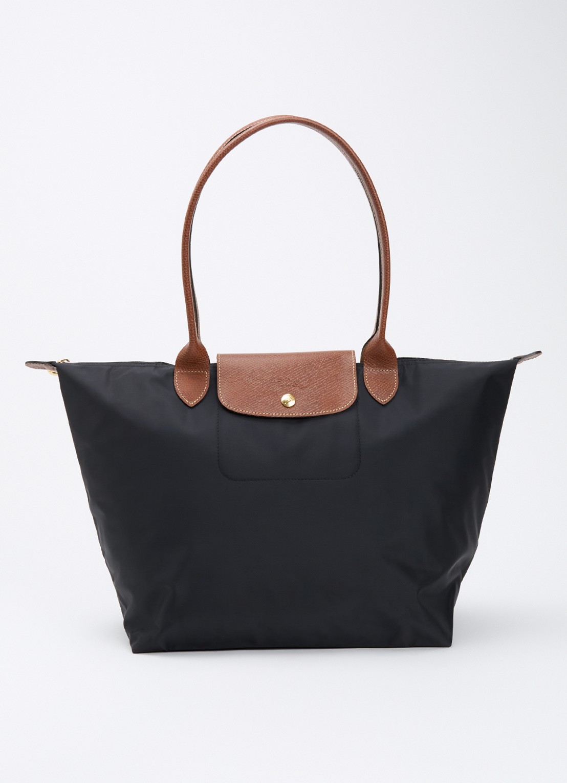 Longchamp Le Pliage schoudertas L met leren details - voorkant 3 zwart
