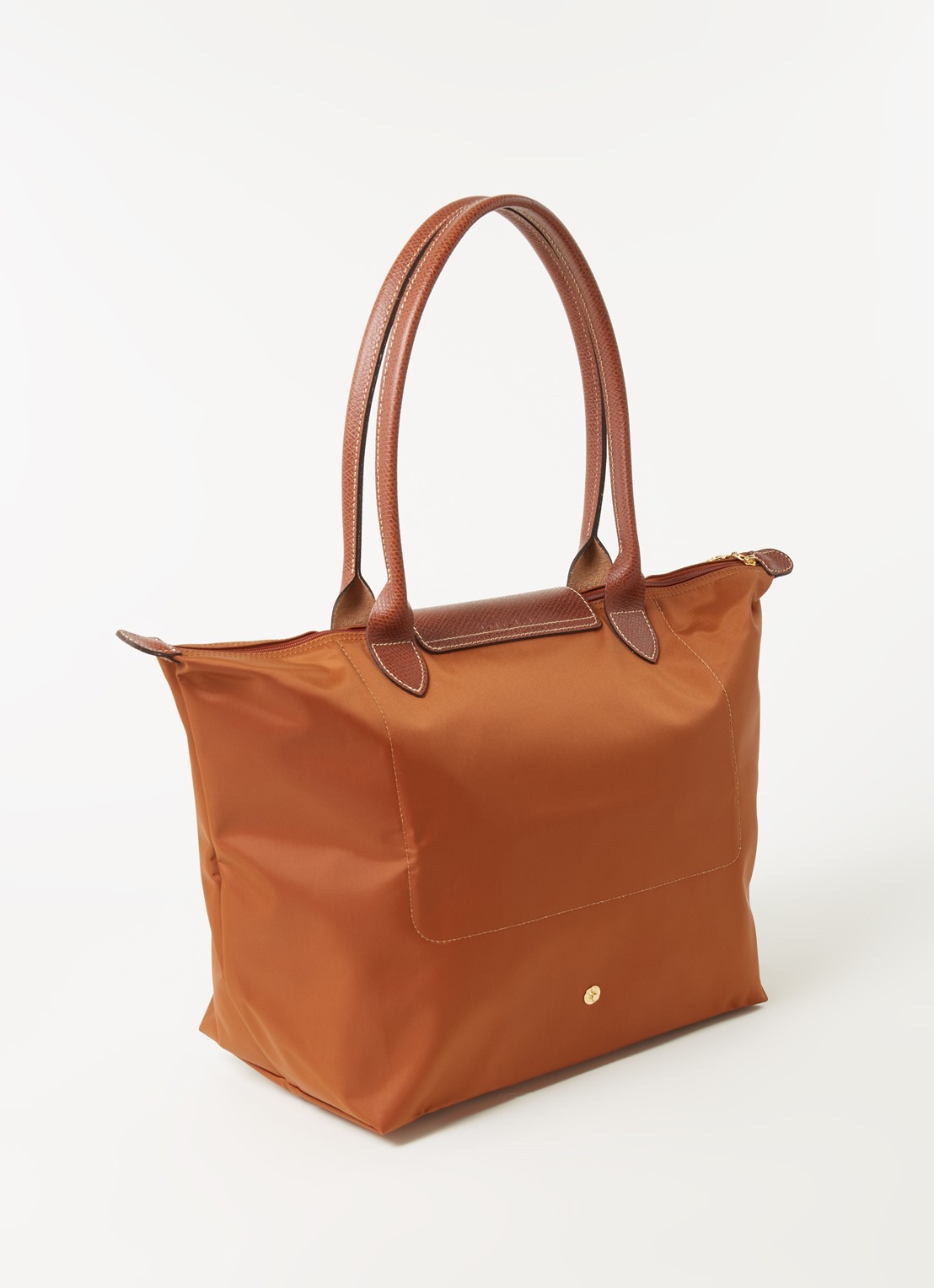Longchamp Le Pliage schoudertas L met leren details - achterkant cognac
