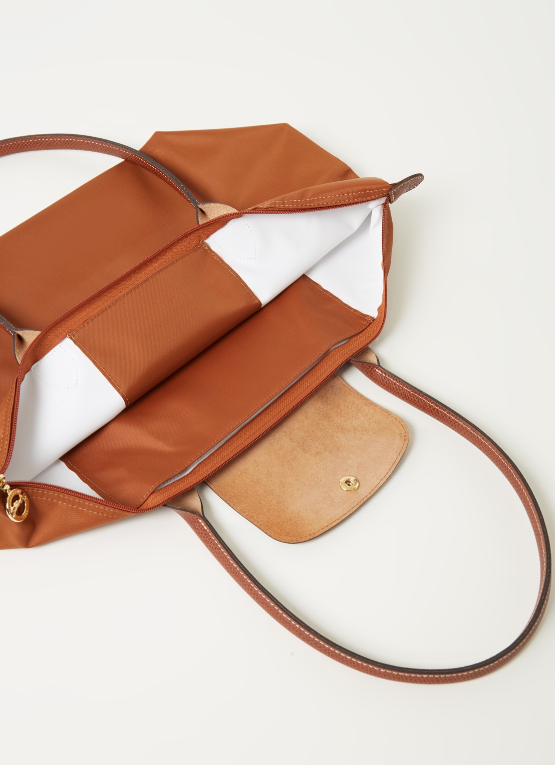 Longchamp Le Pliage schoudertas L met leren details - detail 3 cognac
