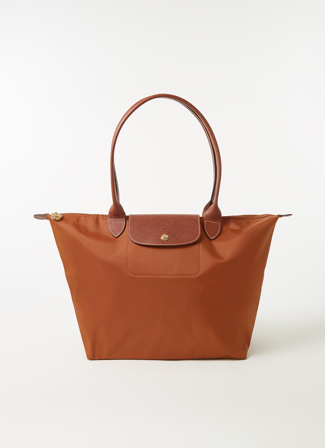 Longchamp Le Pliage schoudertas L met leren details - voorkant 2 cognac