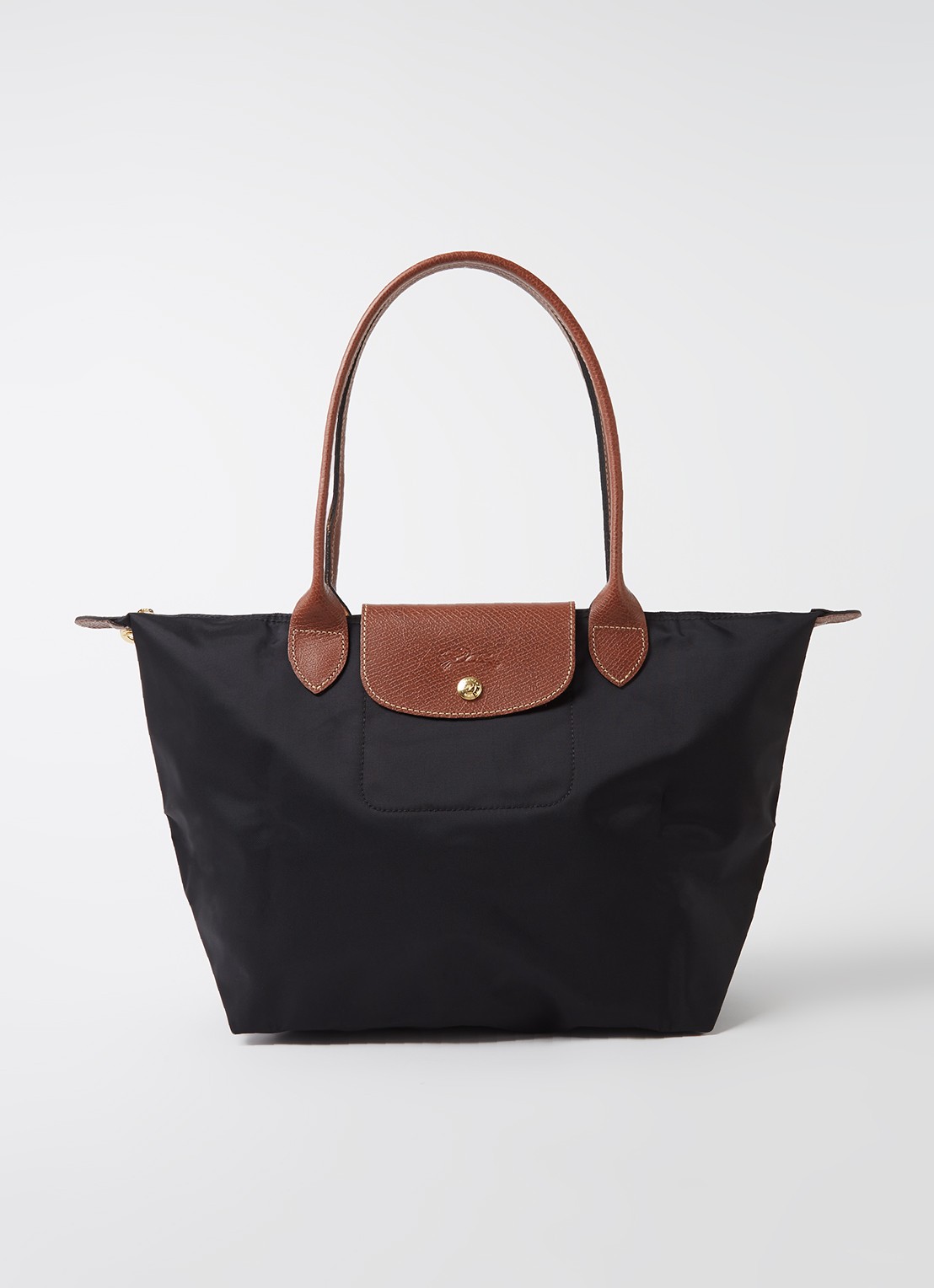 Longchamp Le Pliage schoudertas M met leren details - voorkant 5 zwart