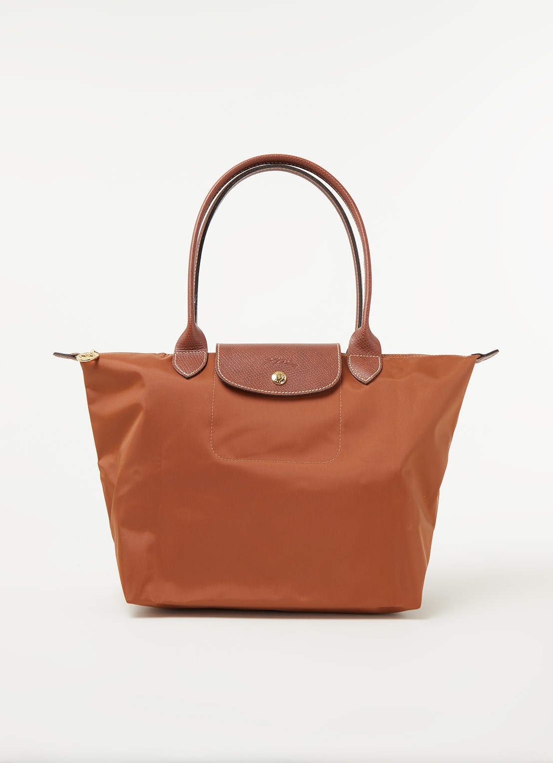 Longchamp Le Pliage schoudertas M met leren details - voorkant cognac