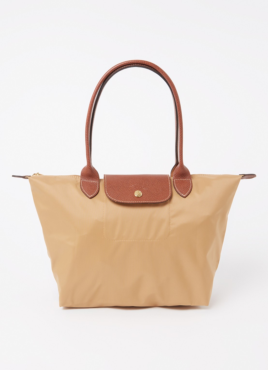 Longchamp Le Pliage schoudertas M met leren details - voorkant 5 camel