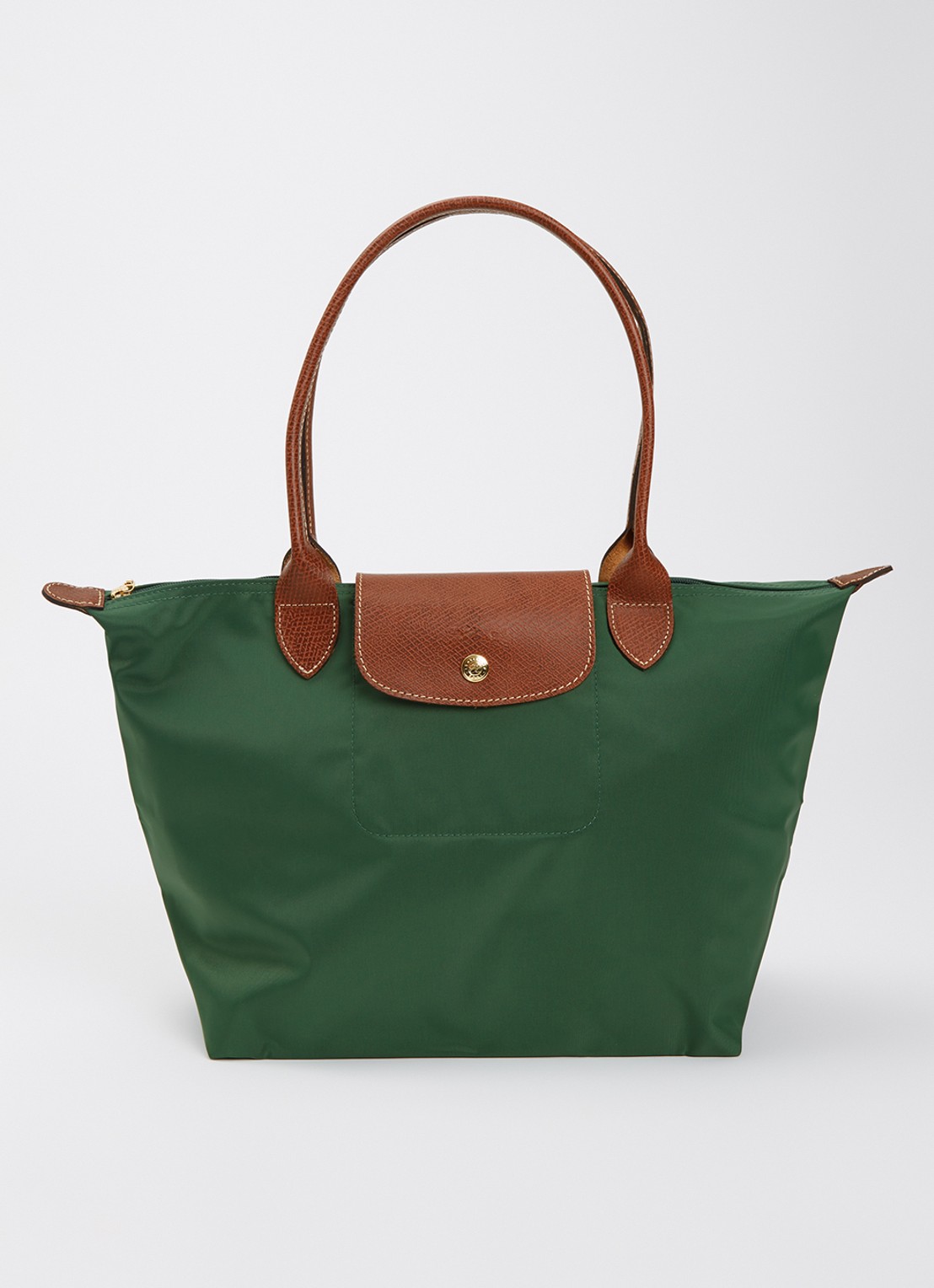 Longchamp Le Pliage schoudertas M met leren details - voorkant groen