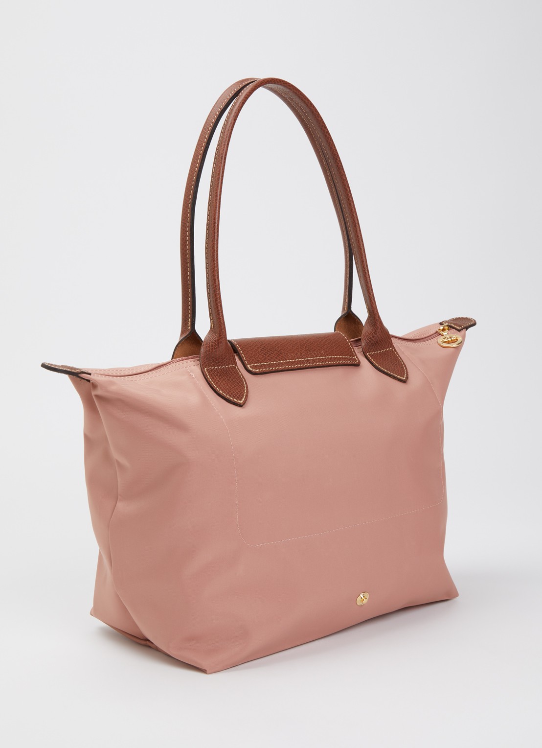 Longchamp Le Pliage schoudertas M met leren details - achterkant oudroze